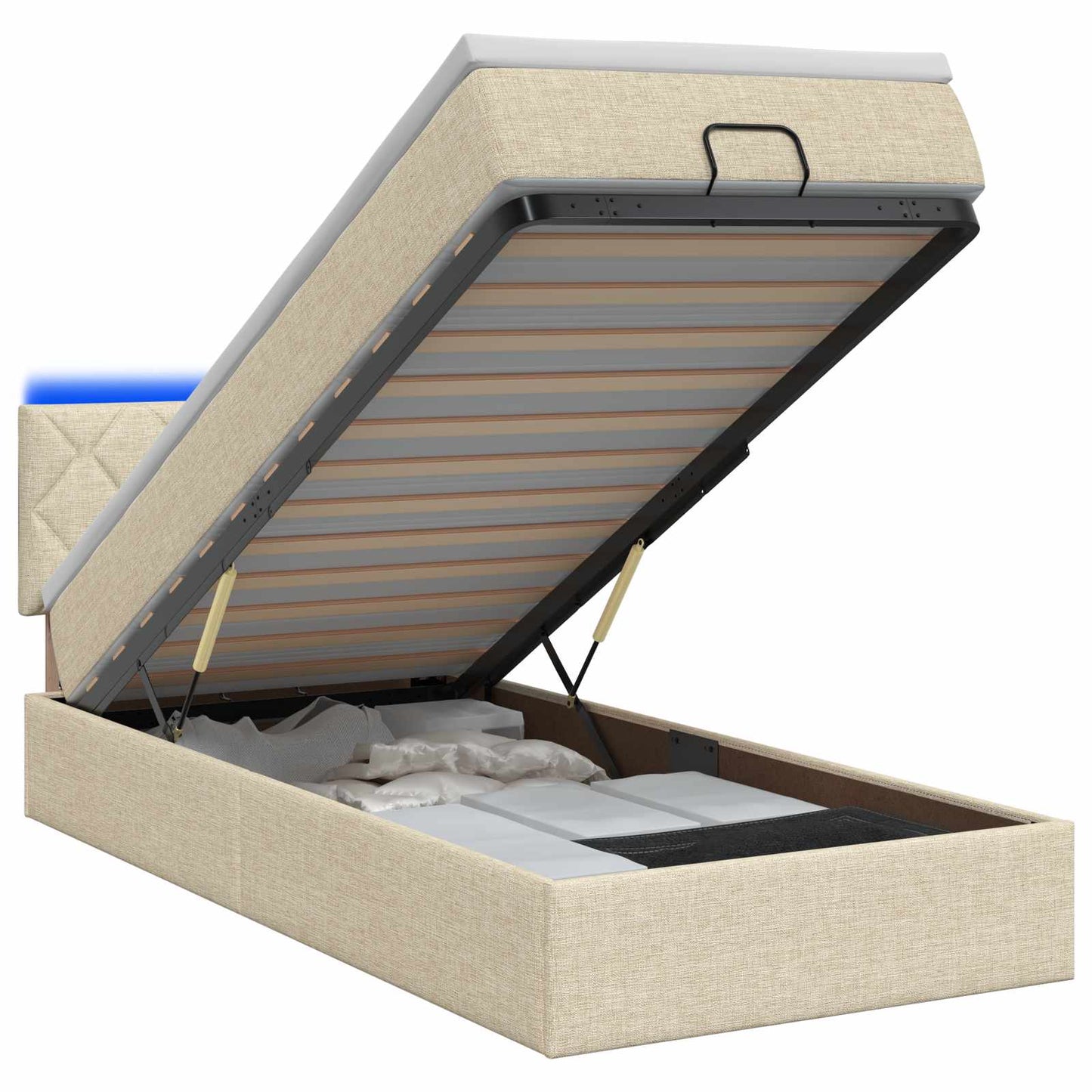 Ottoman seng med madras og LED Cremefarvet 100 x 200 cm Stof