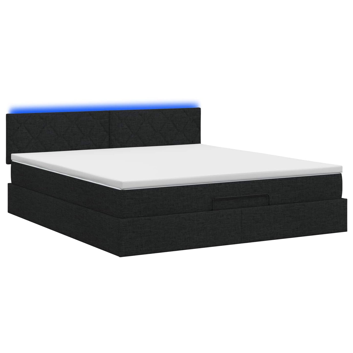Ottoman seng med madras og LED Sort 140 x 200 cm Stof