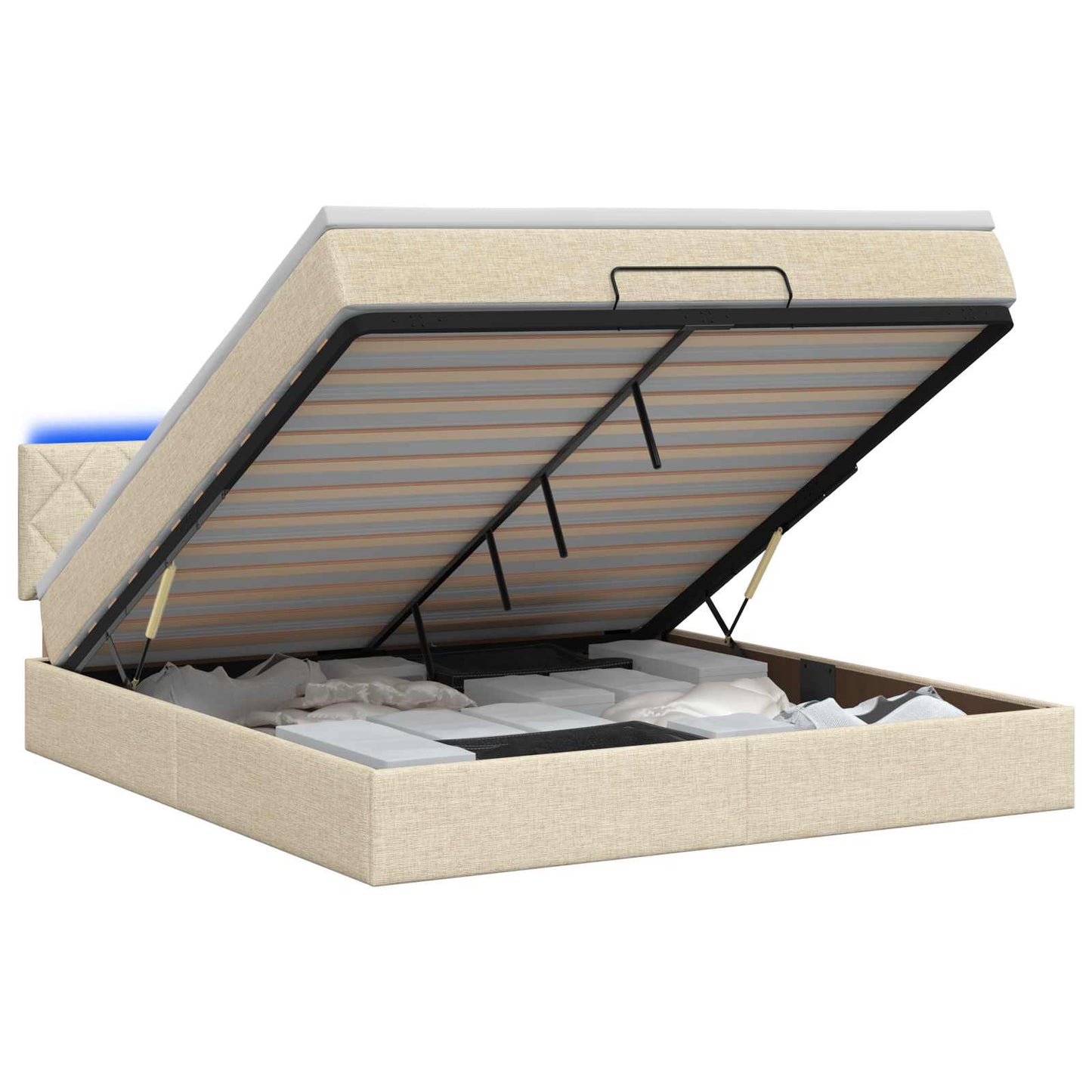 Ottoman seng med madras og LED Cremefarvet 180 x 200 cm Stof