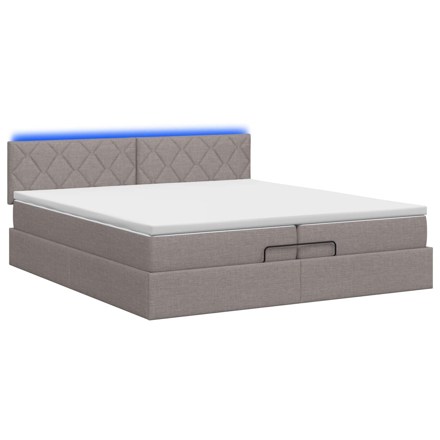 Ottoman seng med madras og LED Gråbrun 200 x 200 cm Stof