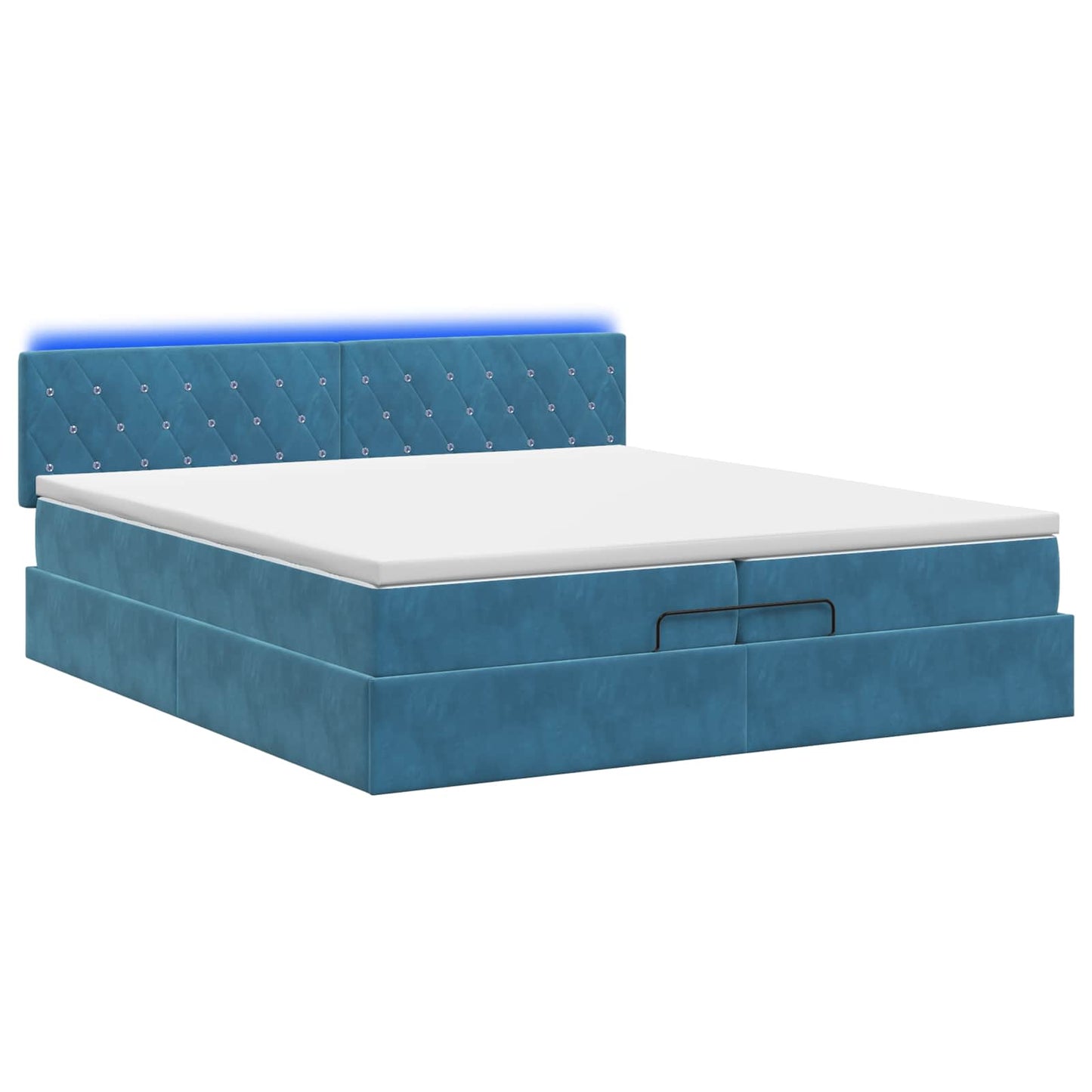 Ottoman seng med madras og LED Mørkeblå 200 x 200 cm Velour