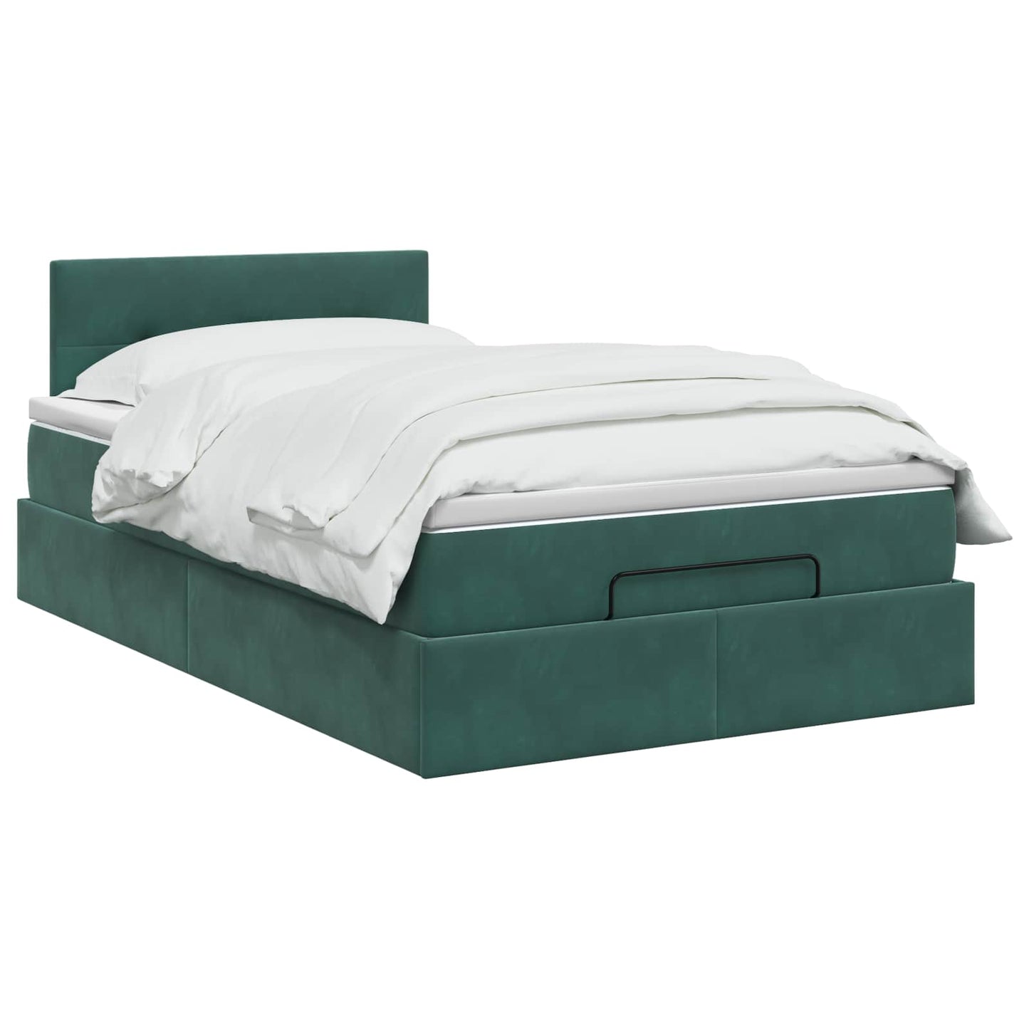 Ottoman seng med madras og LED Mørkegrøn 120 x 190 cm Velour