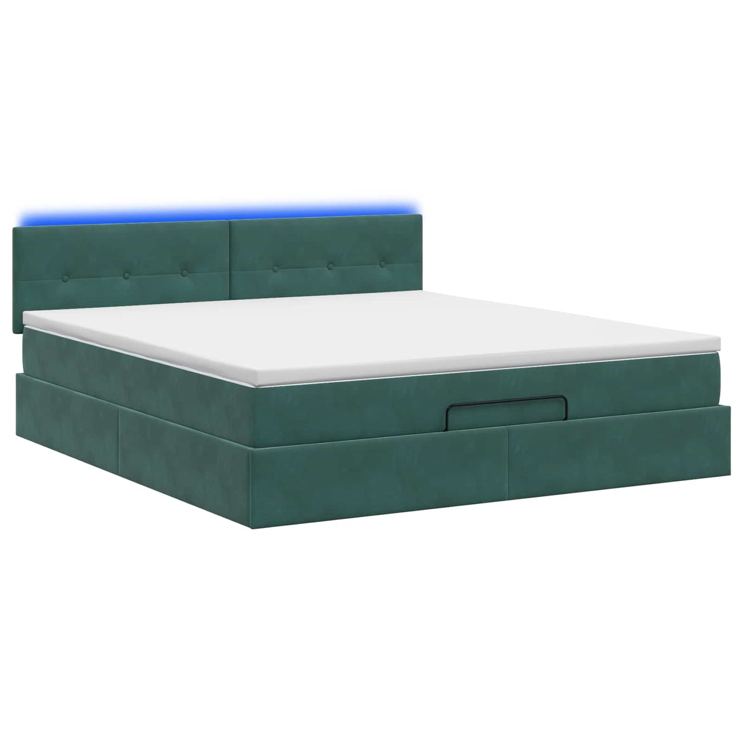 Ottoman seng med madras og LED Mørkegrøn 140 x 190 cm Velour