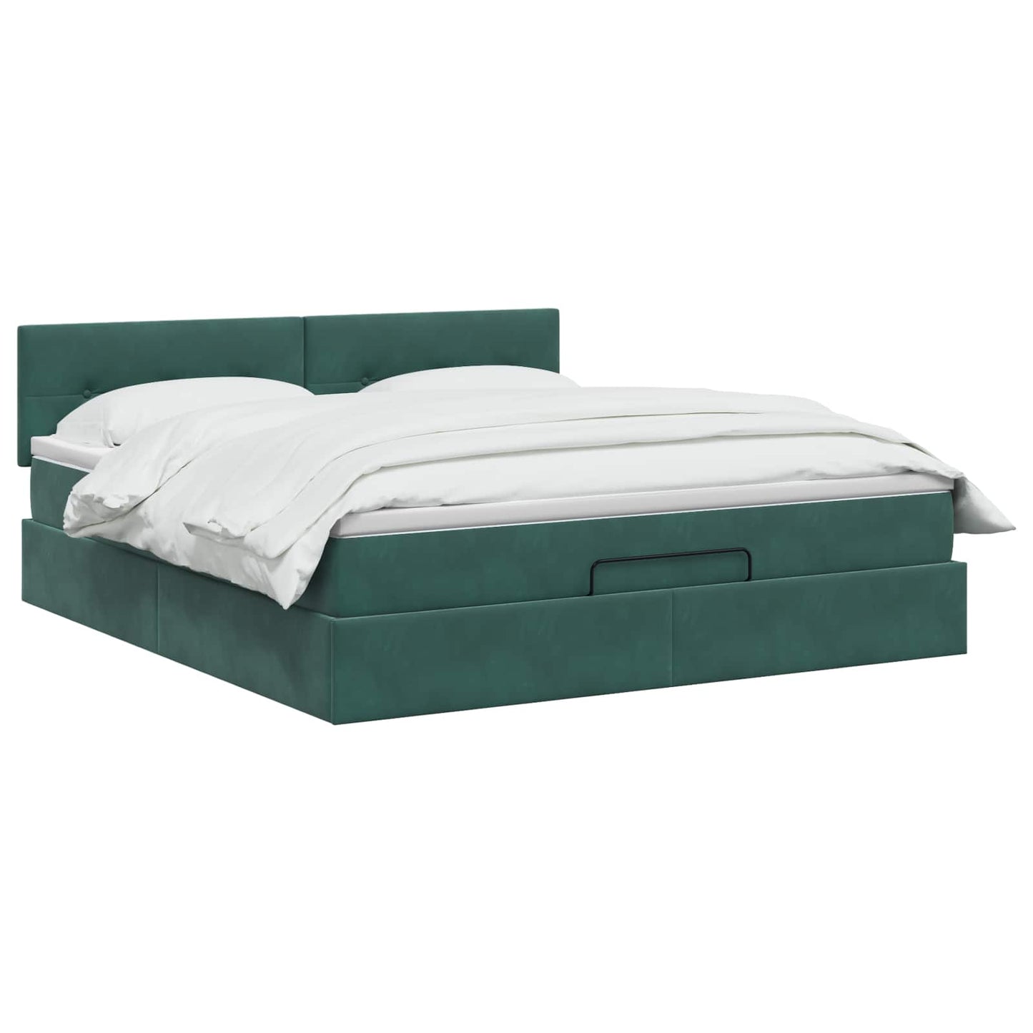 Ottoman seng med madras og LED Mørkegrøn 140 x 190 cm Velour