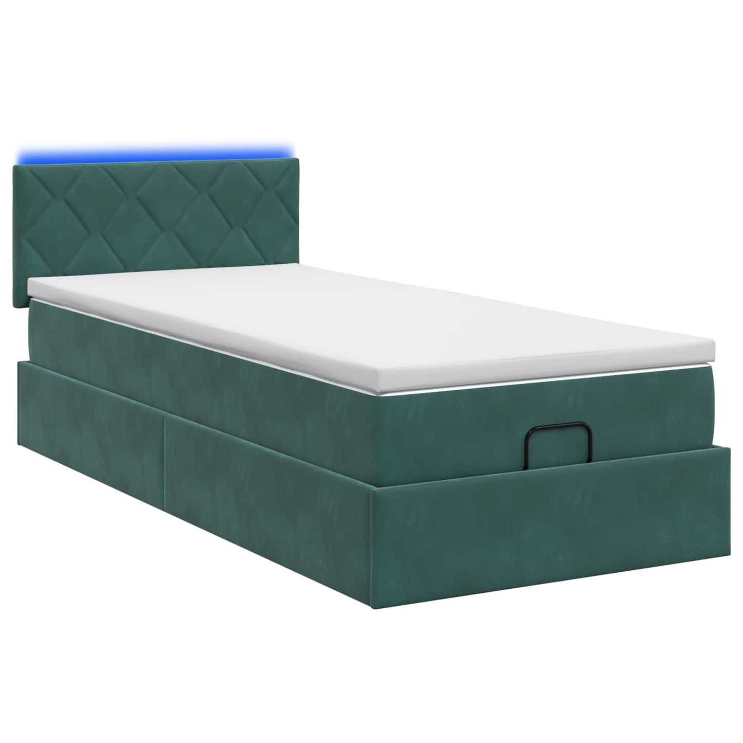 Ottoman seng med madras og LED Mørkegrøn 80 x 200 cm Velour