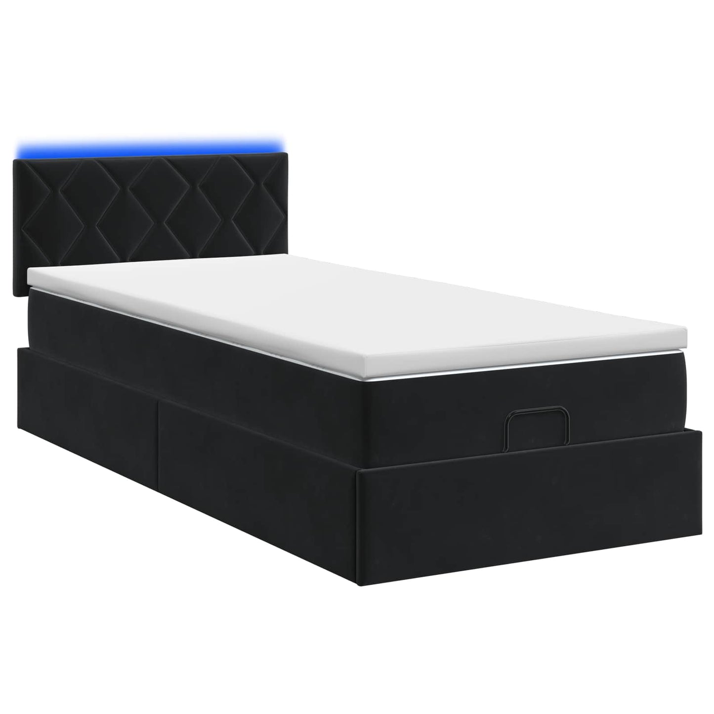Ottoman seng med madras og LED Sort 100 x 200 cm Velour