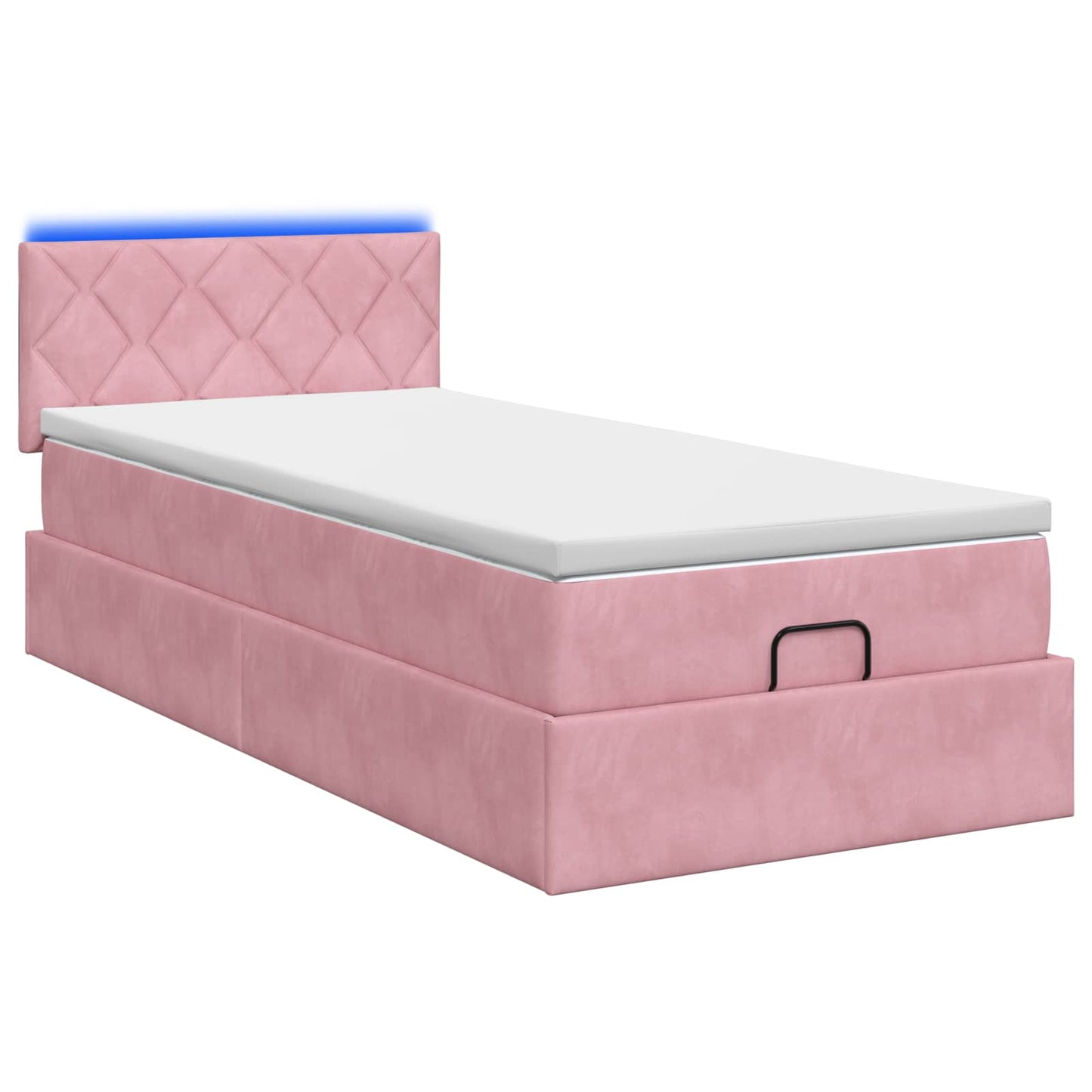 Ottoman seng med madras og LED Lyserød 100 x 200 cm Velour