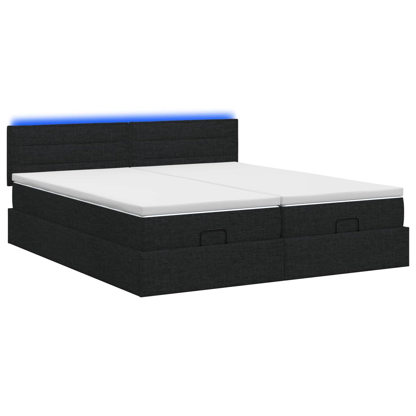 Ottoman seng med madras og LED Sort 160 x 200 cm Stof
