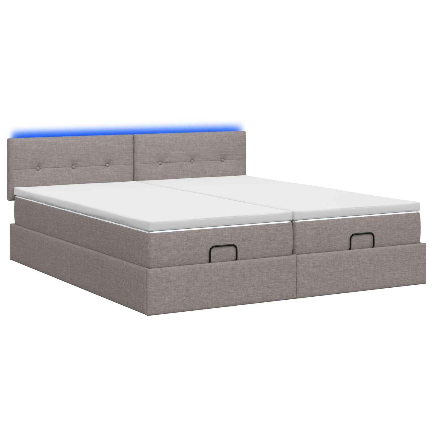 Ottoman seng med madras og LED Gråbrun 180 x 200 cm Stof