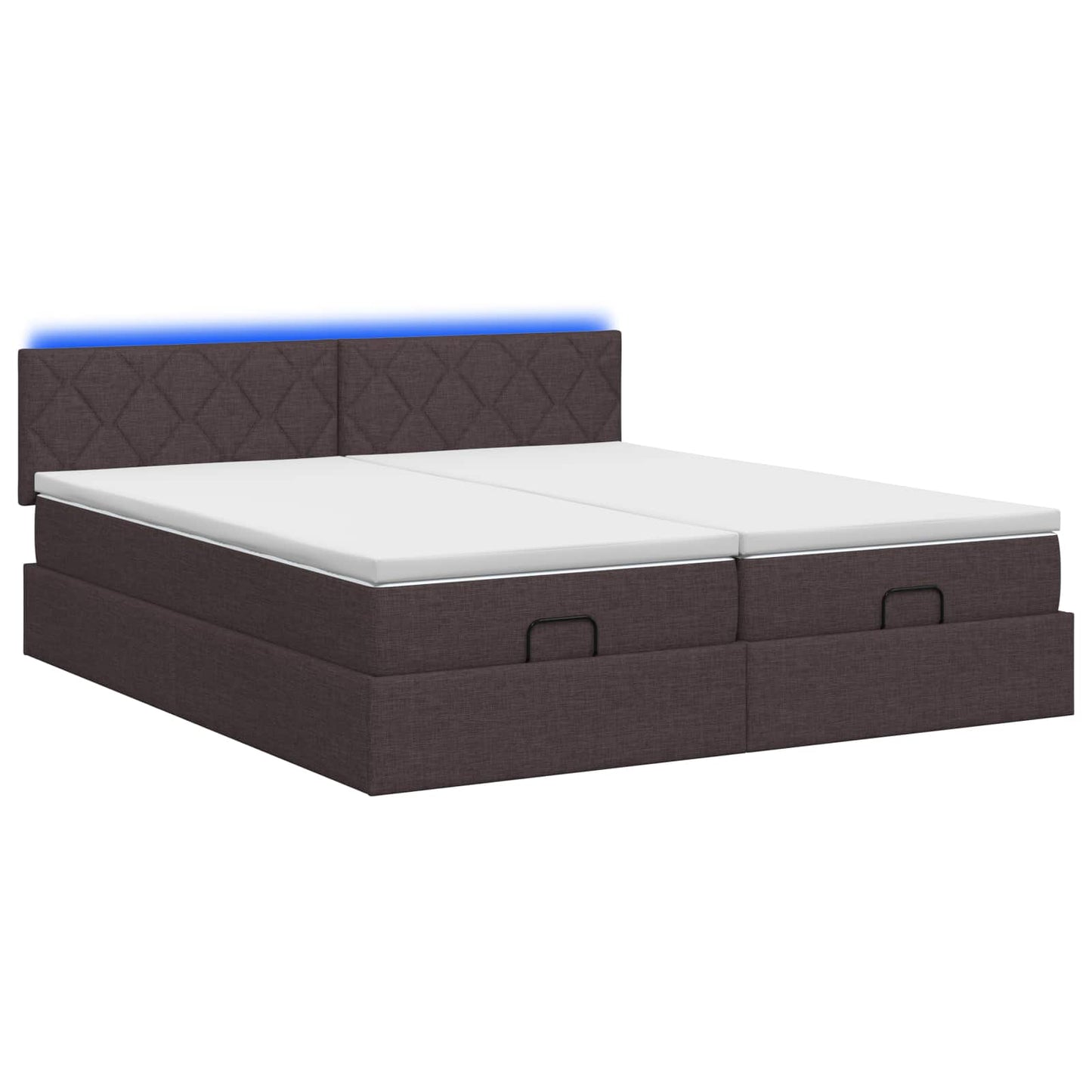 Ottoman seng med madras og LED Mørk Brun 180 x 200 cm Stof