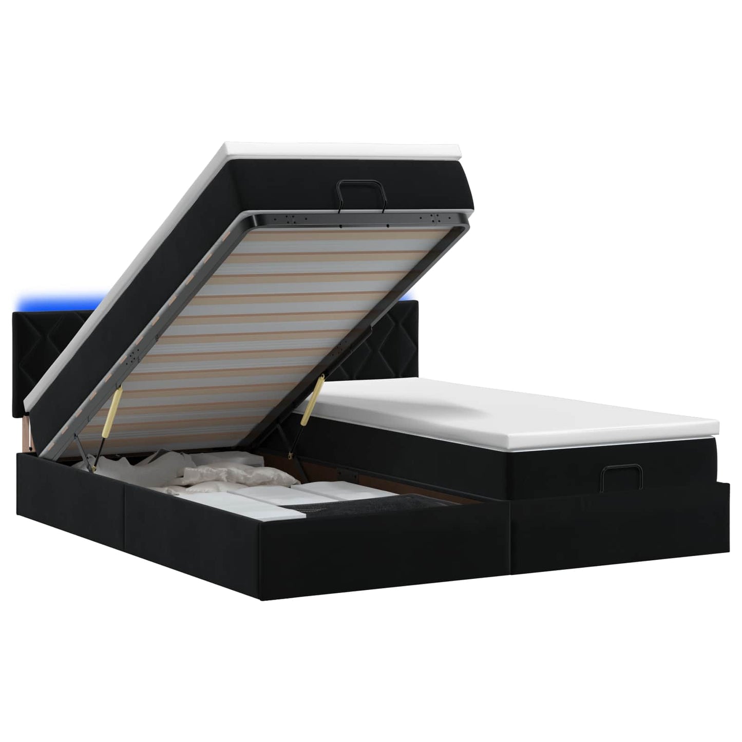 Ottoman seng med madras og LED Sort 160 x 200 cm Velour
