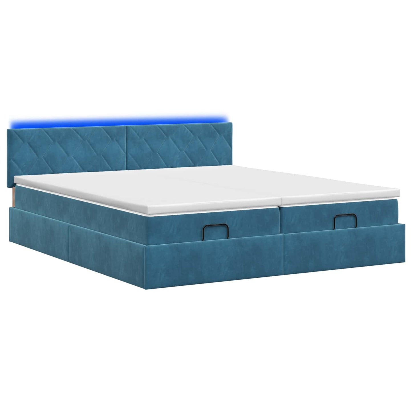 Ottoman seng med madras og LED Mørkeblå 160 x 200 cm Velour