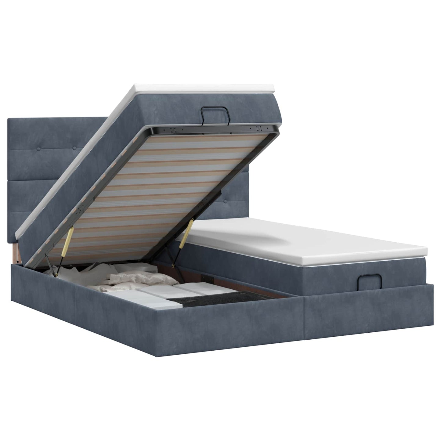 Ottoman seng med madras med hovedgærde 2 stk. Mørkegrå Fløjl