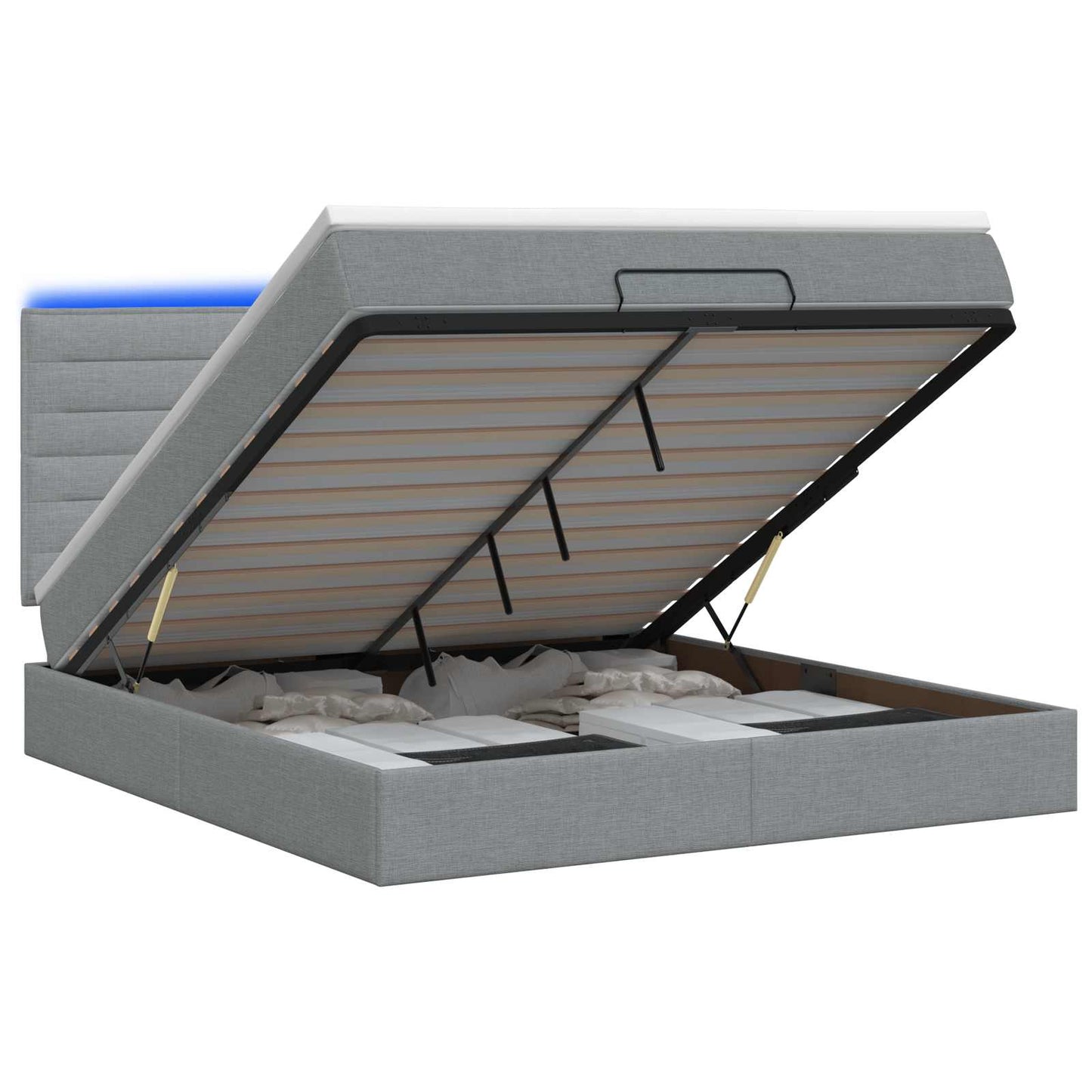 Ottoman seng med madras og LED Lysegrå 140 x 190 cm Stof