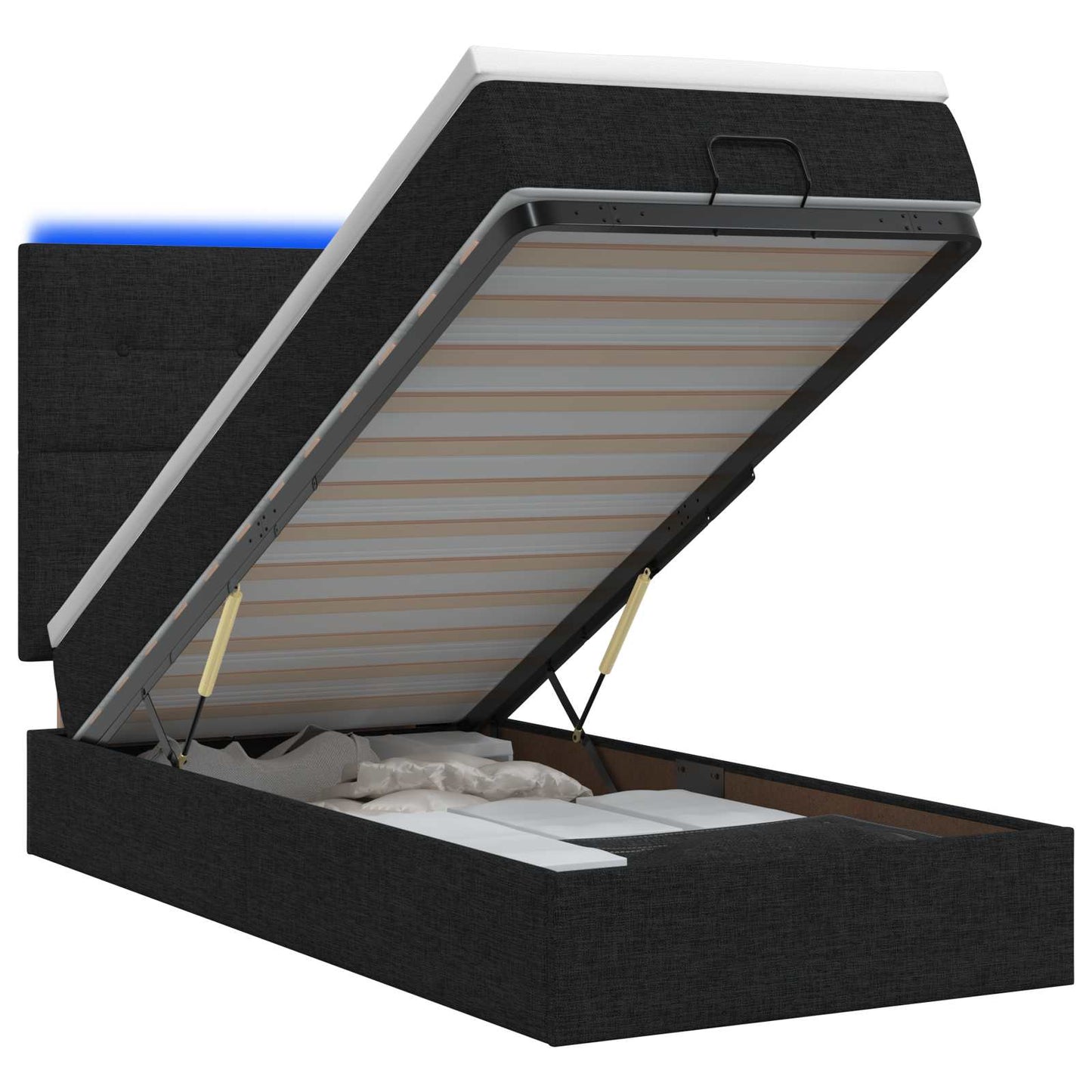 Ottoman seng med madras og LED Sort 90 x 190 cm Stof