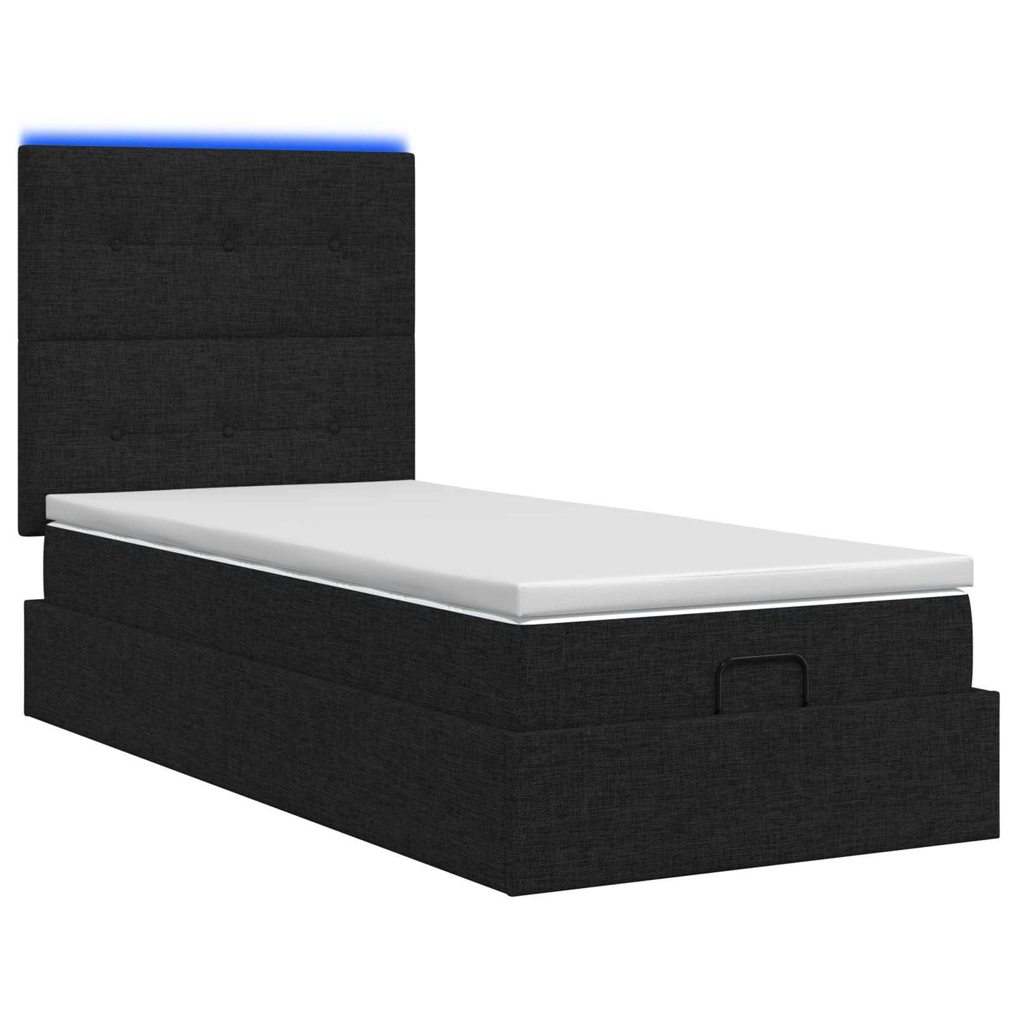 Ottoman seng med madras og LED Sort 90 x 190 cm Stof