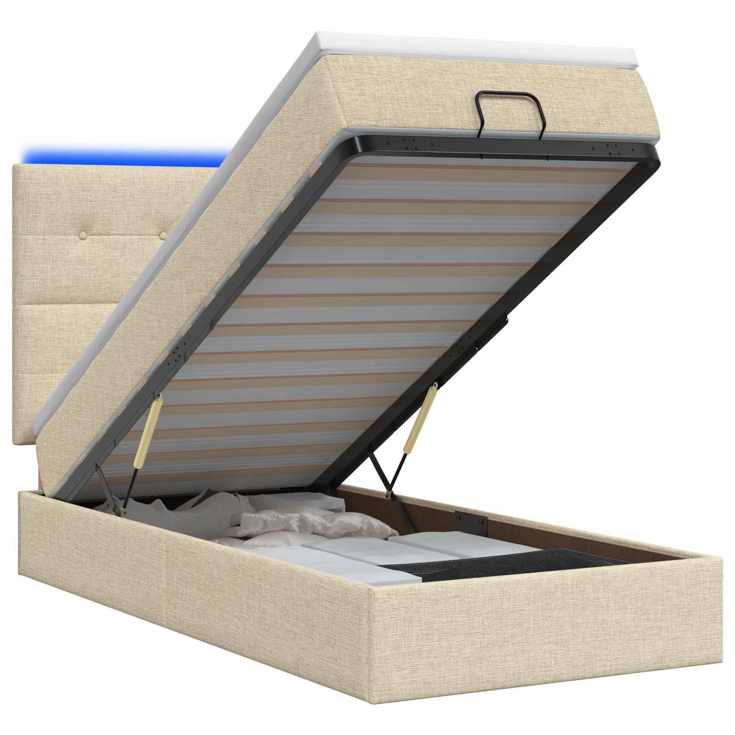 Ottoman seng med madras og LED Cremefarvet 90 x 190 cm Stof