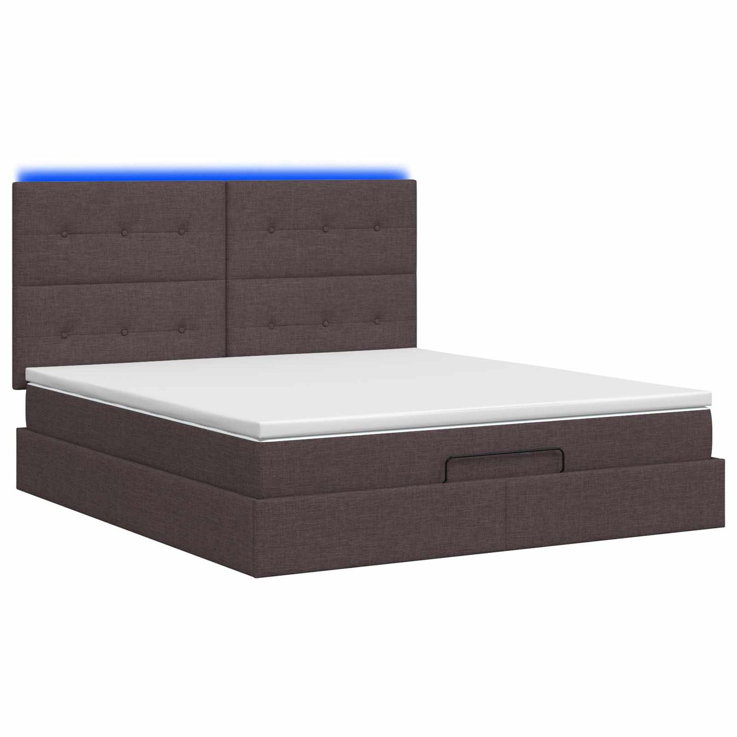 Ottoman seng med madras og LED Mørk Brun 140 x 200 cm Stof