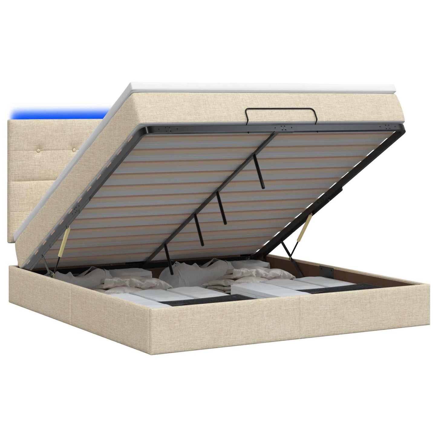 Ottoman seng med madras og LED Cremefarvet 180 x 200 cm Stof