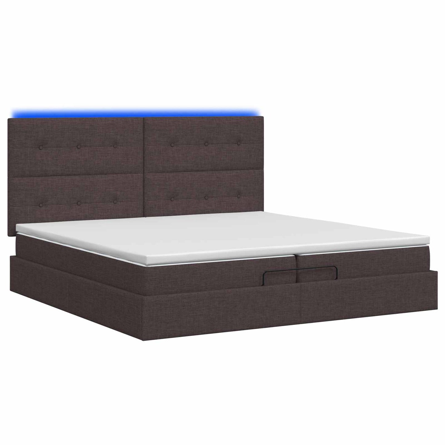 Ottoman seng med madras og LED Mørk Brun 200 x 200 cm Stof