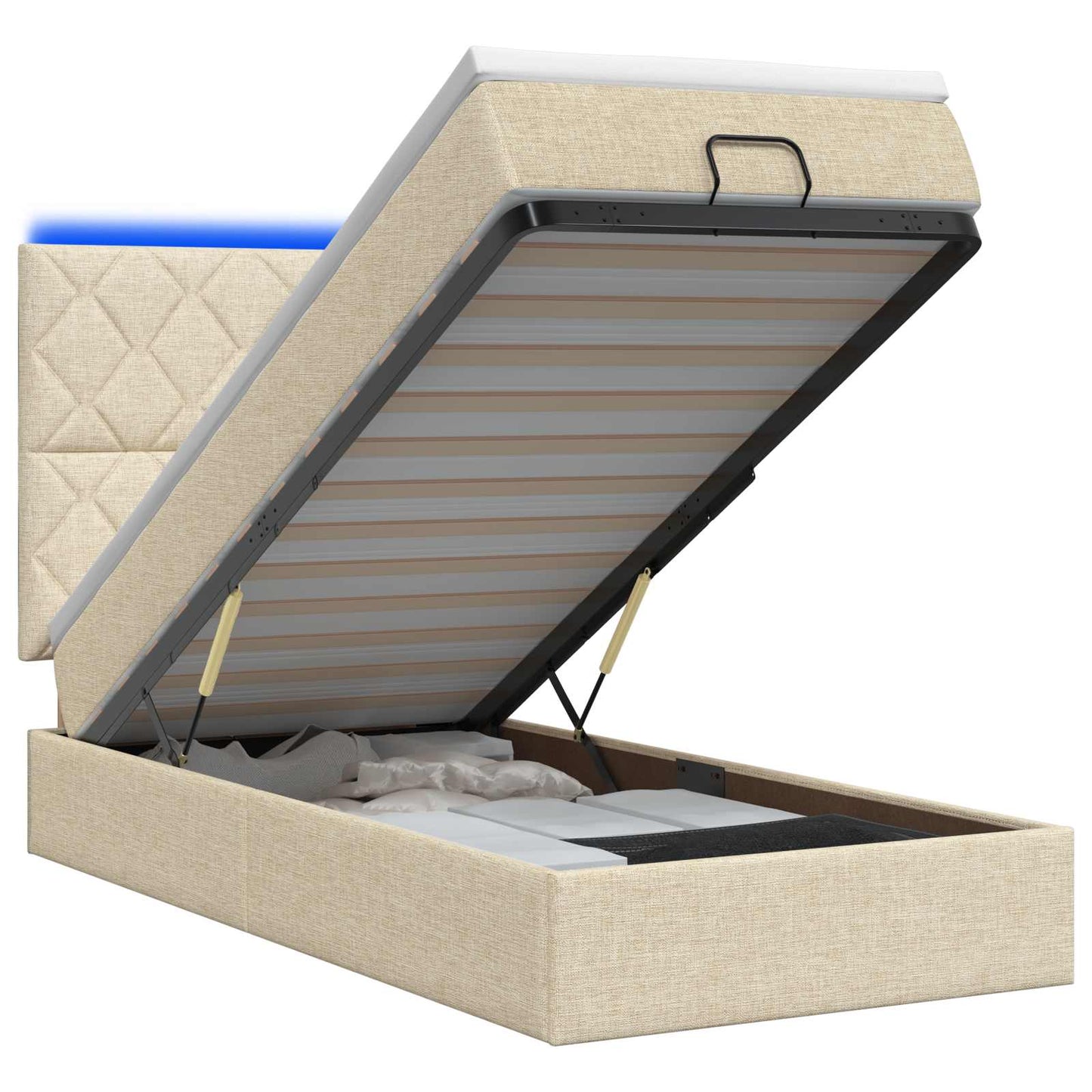 Ottoman seng med madras og LED Cremefarvet 90 x 190 cm Stof