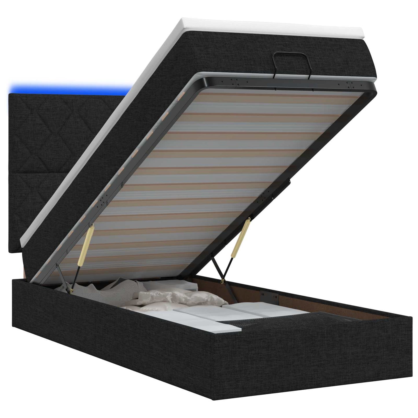 Ottoman seng med madras og LED Sort 100 x 200 cm Stof