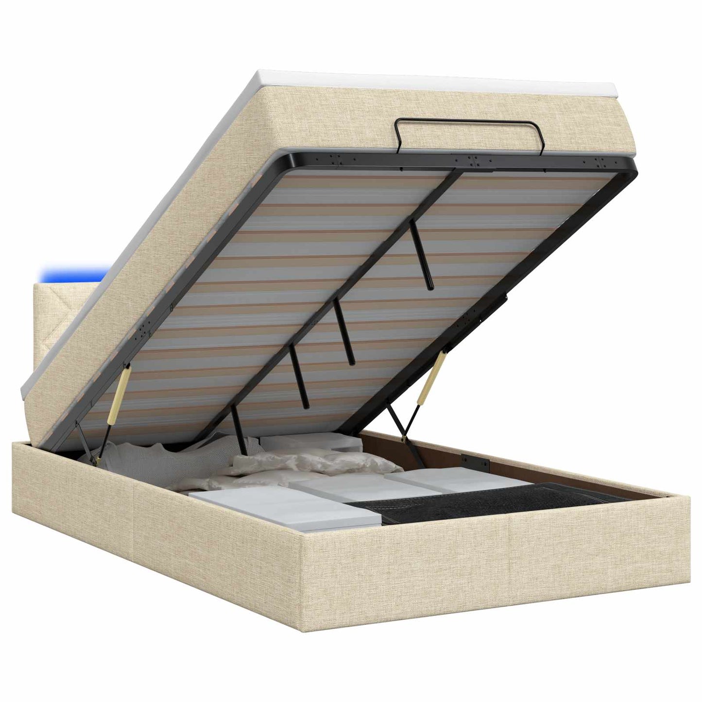 Ottoman seng med madras og LED Cremefarvet 120 x 190 cm Stof