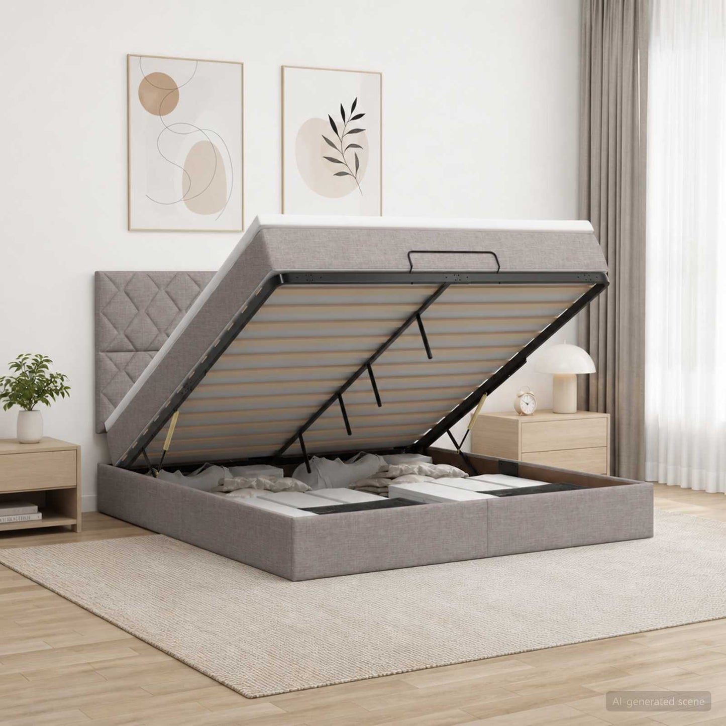 Ottoman seng med madras Gråbrun 140 x 190 cm Stof