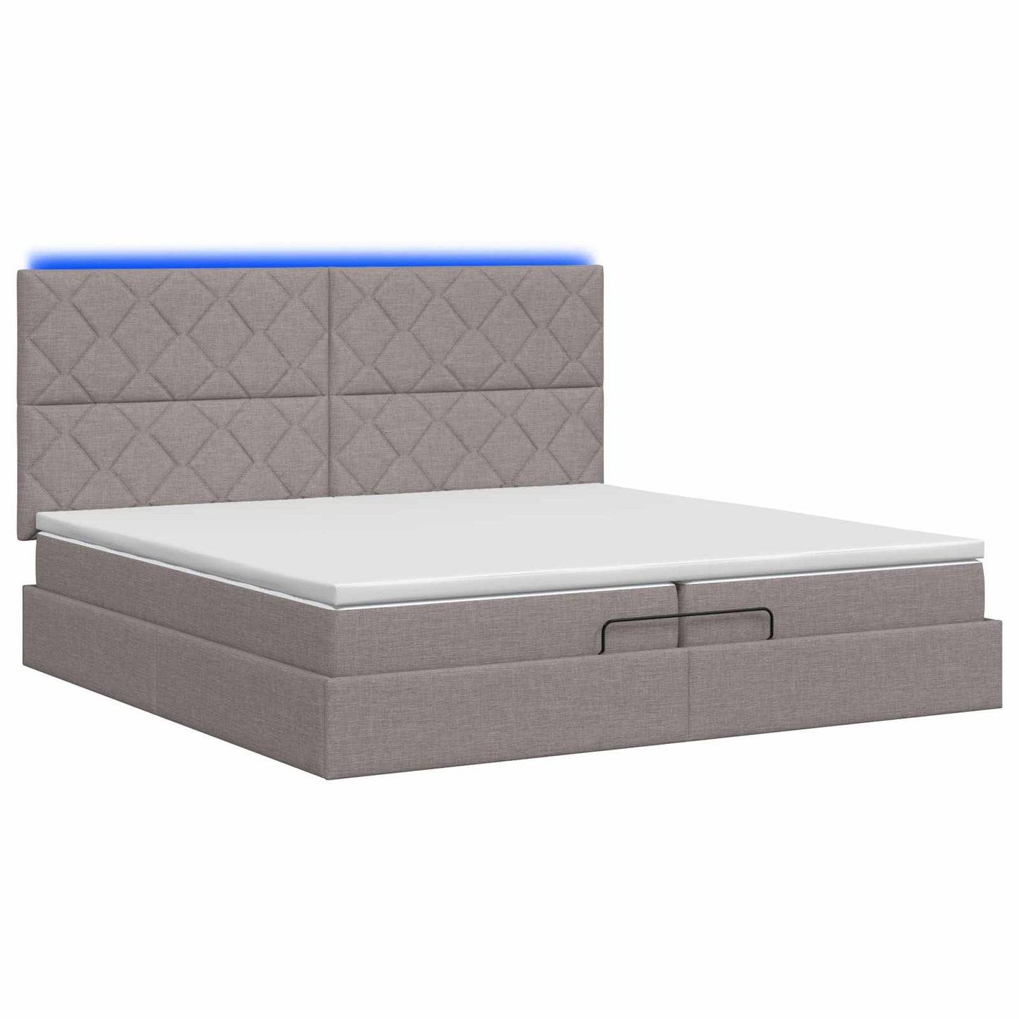 Ottoman seng med madras og LED Gråbrun 200 x 200 cm Stof