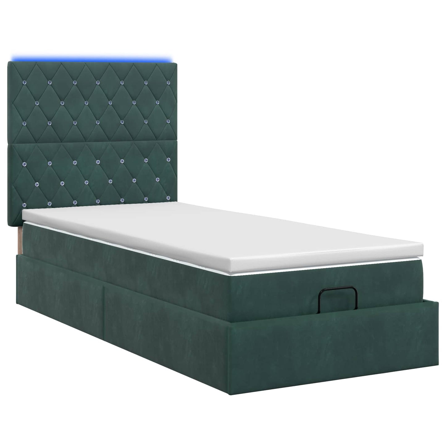 Ottoman seng med madras og LED Mørkegrøn 90 x 190 cm Fløjl