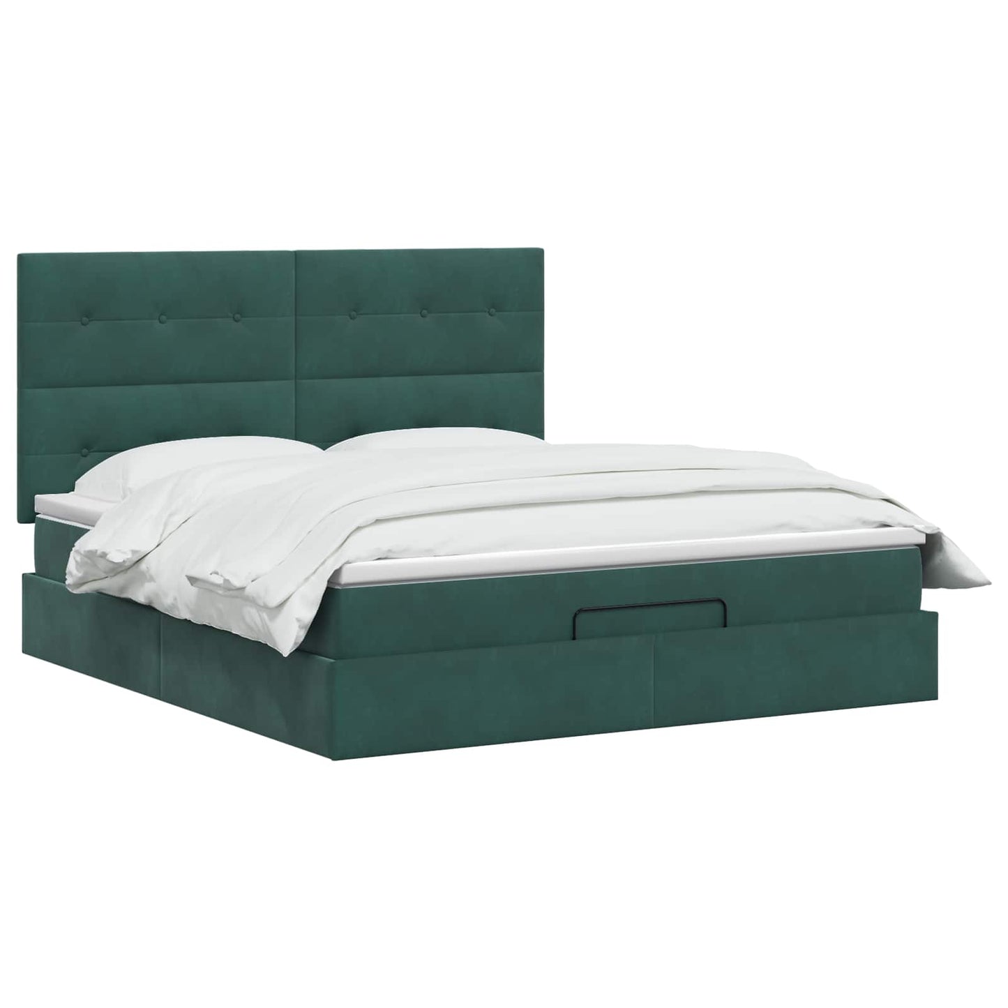 Ottoman seng med madras og LED Mørkegrøn 140 x 190 cm Fløjl