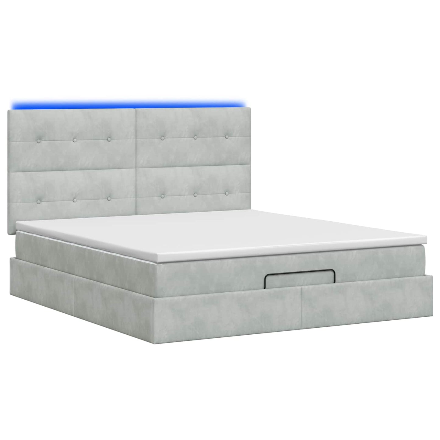 Ottoman seng med madras og LED Lysegrå 160 x 200 cm Fløjl