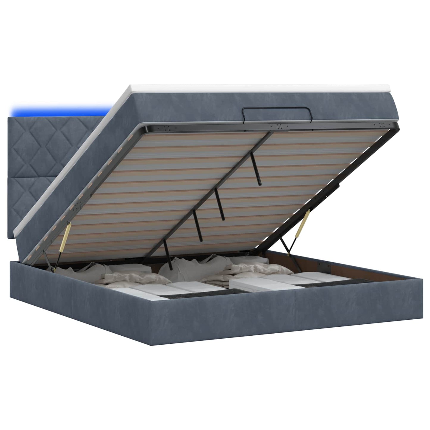 Ottoman seng med madras og LED Mørkegrå 160 x 200 cm Fløjl