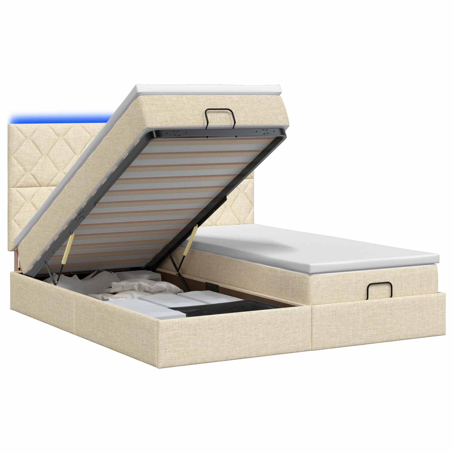 Ottoman seng med madras og LED Cremefarvet 180 x 200 cm Stof