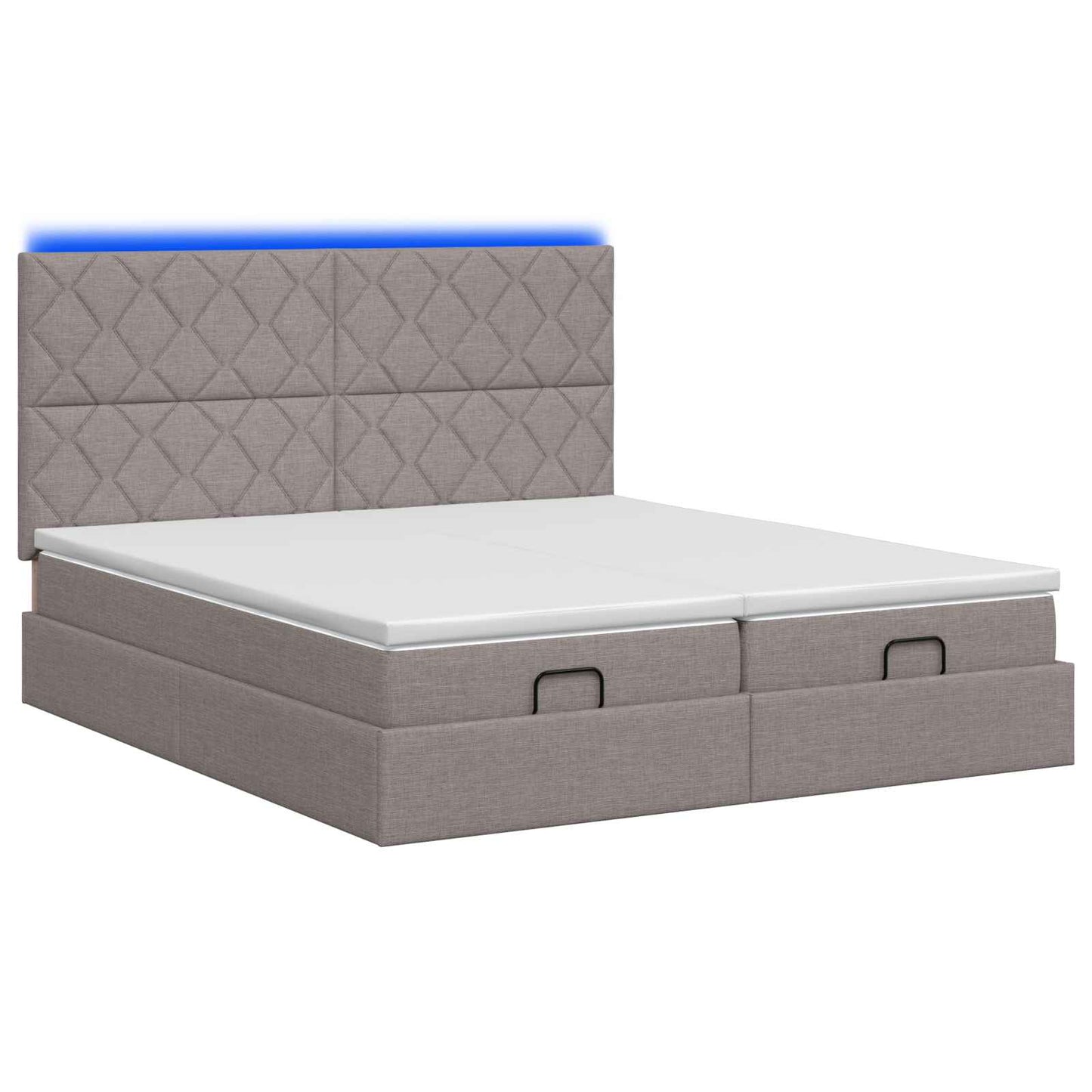 Ottoman seng med madras og LED Gråbrun 200 x 200 cm Stof