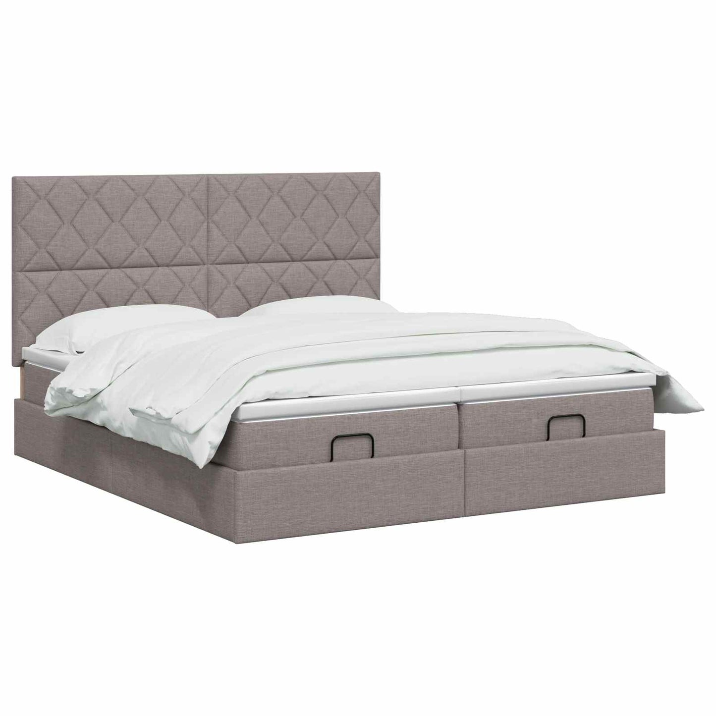 Ottoman seng med madras og LED Gråbrun 200 x 200 cm Stof