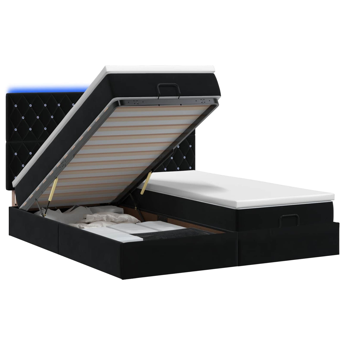 Ottoman seng med madras og LED Sort 160 x 200 cm Velour
