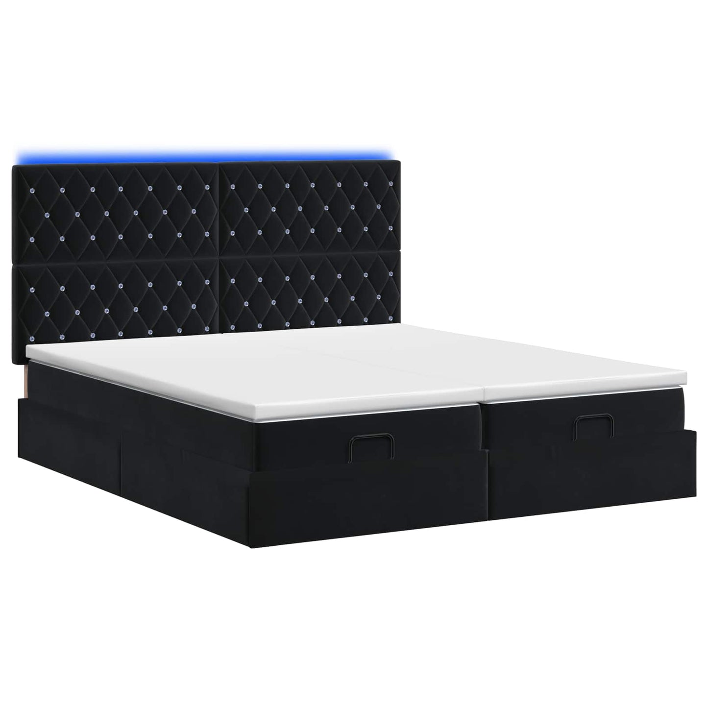 Ottoman seng med madras og LED Sort 160 x 200 cm Velour