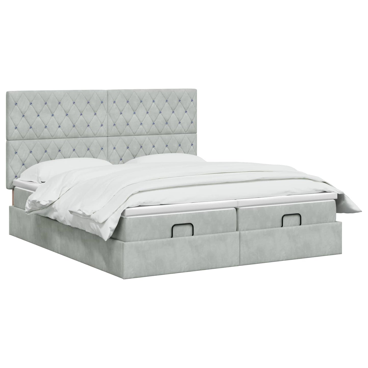 Ottoman seng med madras og LED Lysegrå 200 x 200 cm Velour