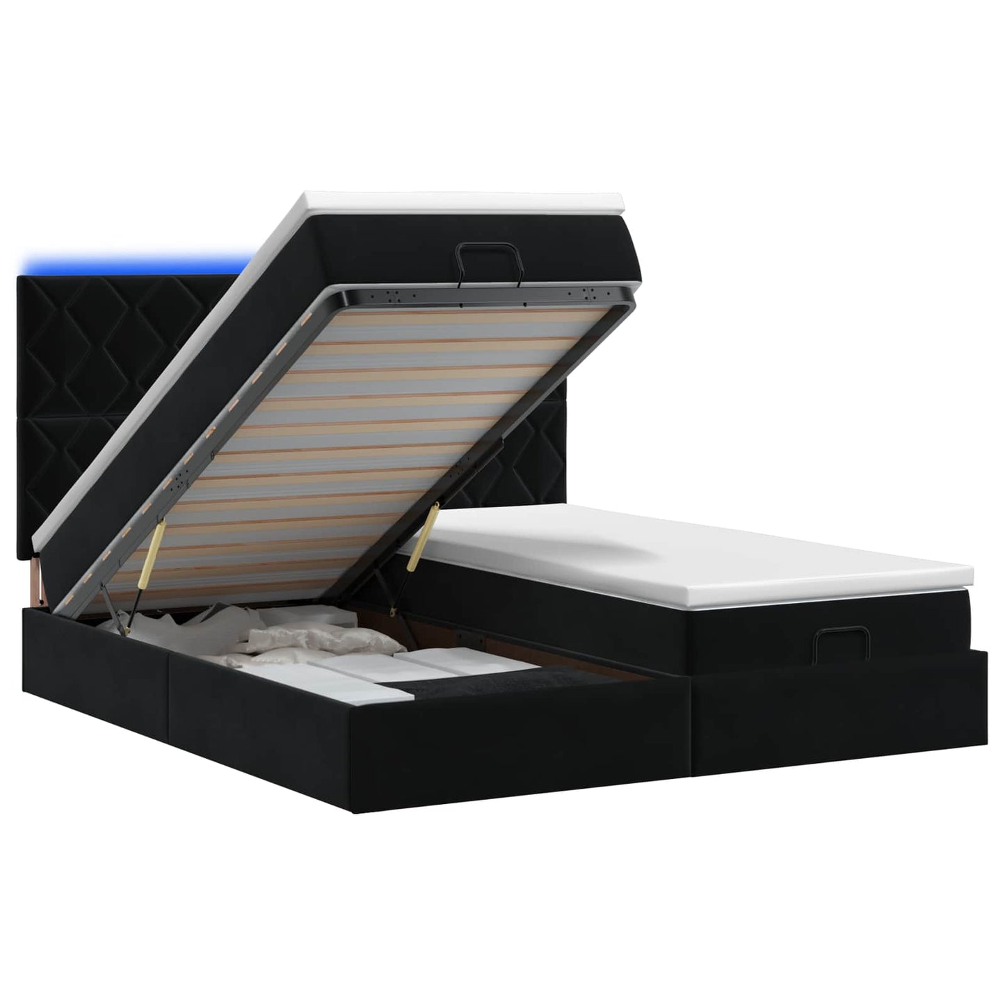 Ottoman seng med madras og LED Sort 160 x 200 cm Velour
