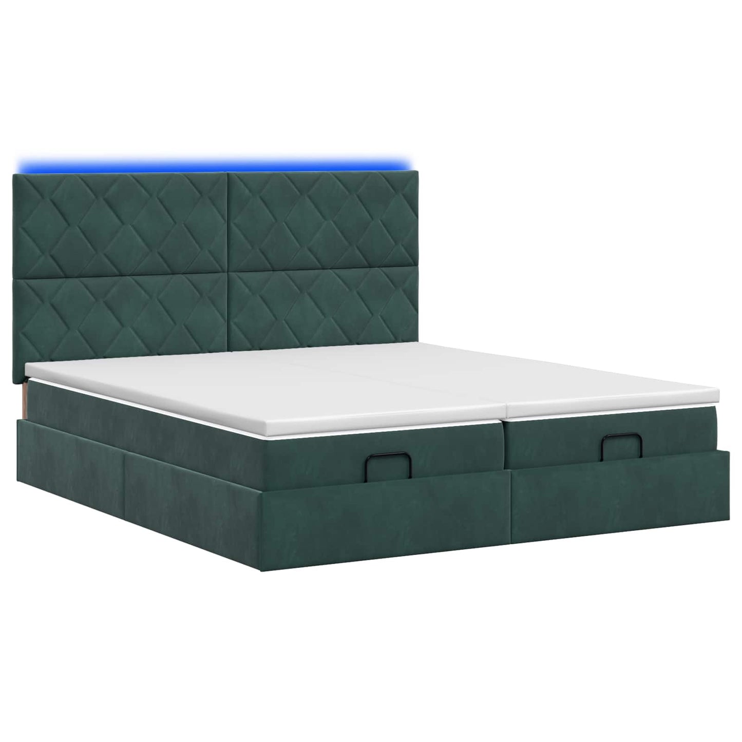 Ottoman seng med madras og LED Mørkegrøn 200 x 200 cm Velour
