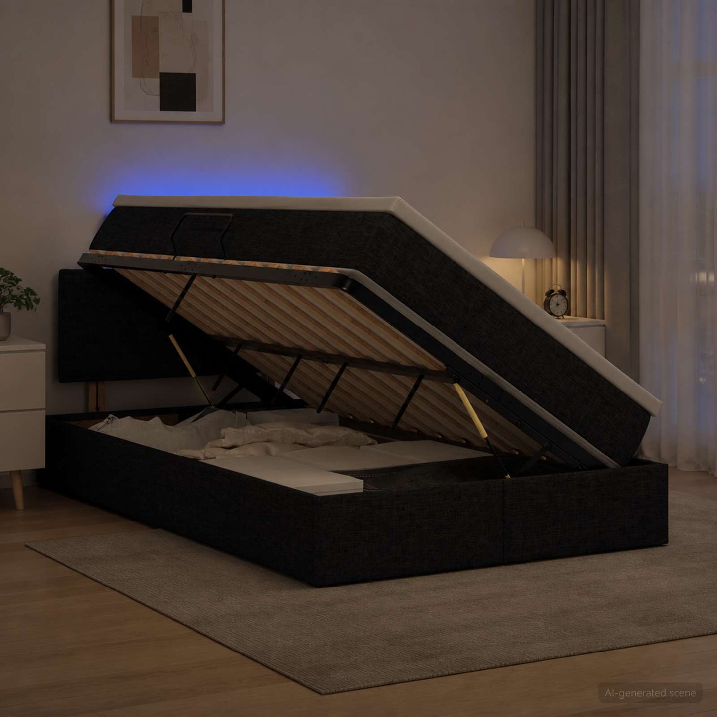 LED opbevarings seng med madras Sort 120 x 200 cm Stof
