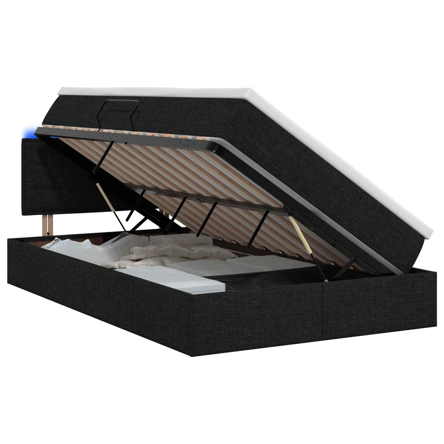 LED opbevarings seng med madras Sort 120 x 200 cm Stof