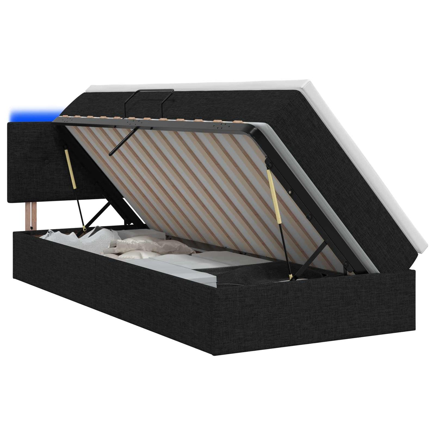 LED opbevarings seng med madras Sort 90 x 200 cm Stof
