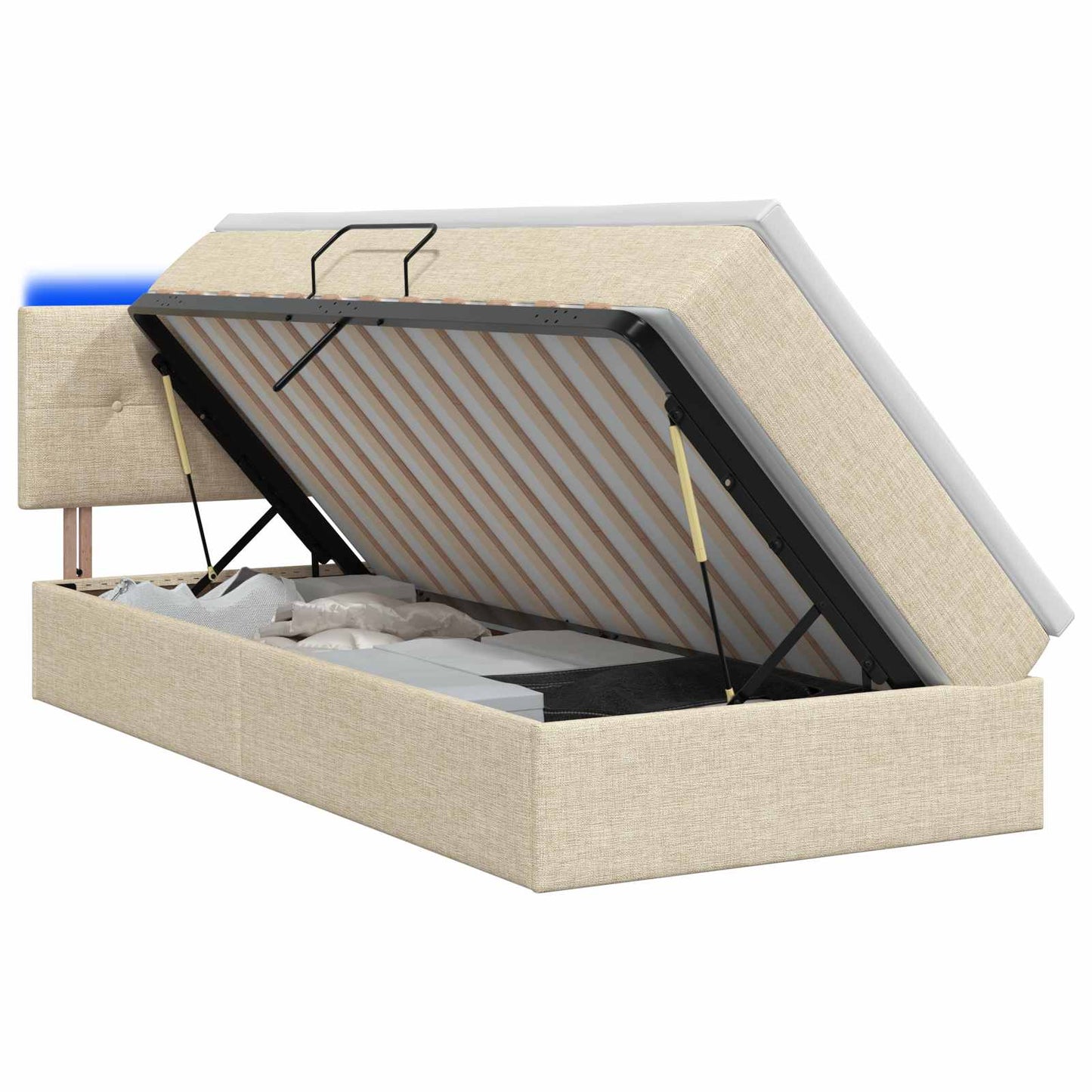 LED opbevarings seng med madras Cremefarvet 90 x 200 cm Stof