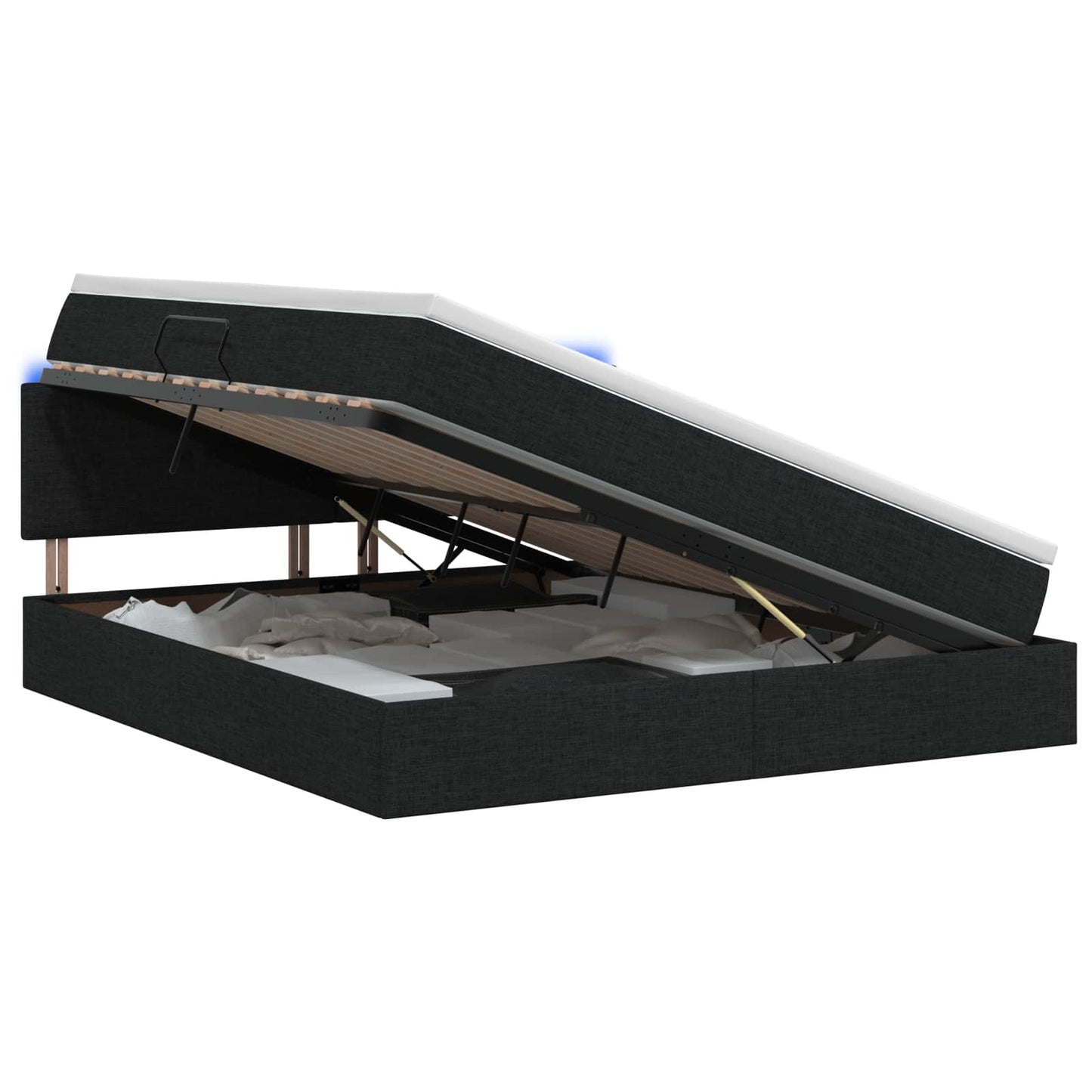 LED opbevarings seng med madras Sort 140 x 190 cm Stof