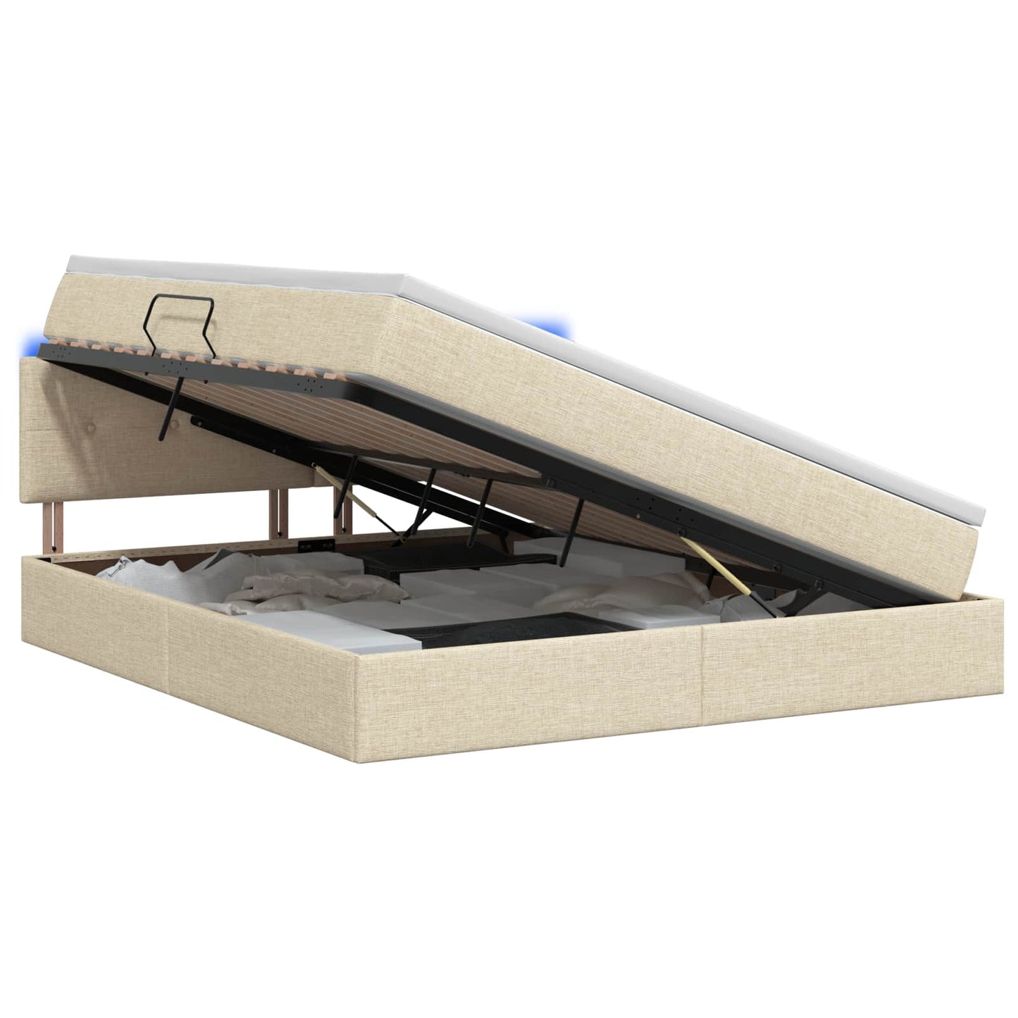 LED opbevarings seng med madras Cremefarvet 180 x 200 cm Stof