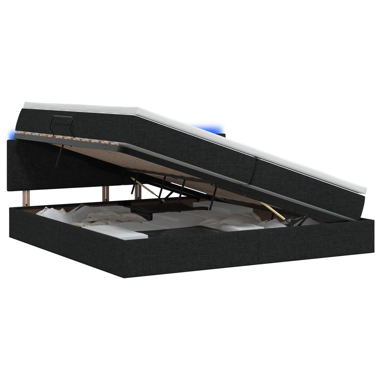 LED opbevarings seng med madras Sort 200 x 200 cm Stof