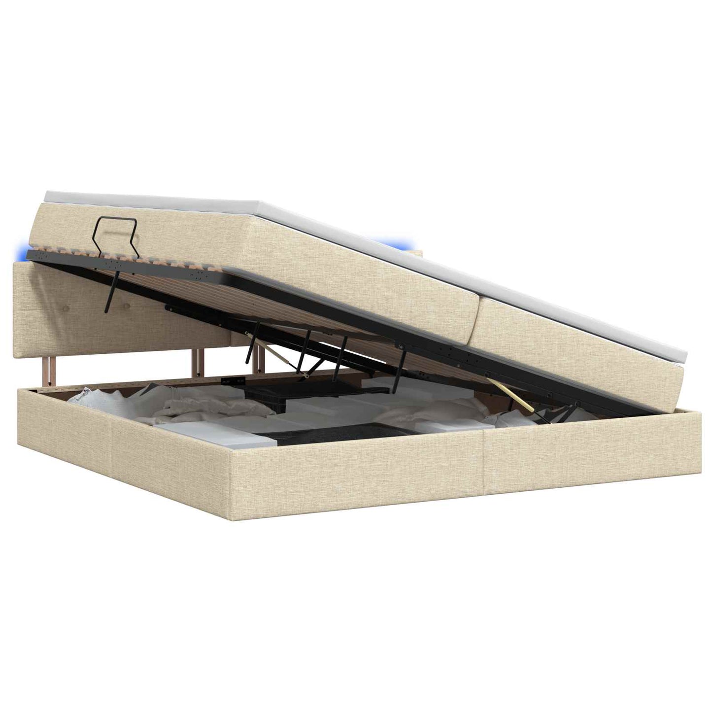 LED opbevarings seng med madras Cremefarvet 200 x 200 cm Stof
