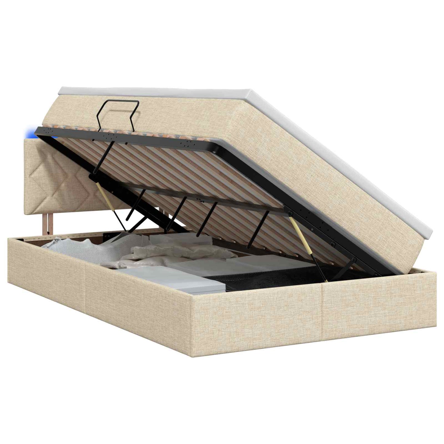 LED opbevarings seng med madras Cremefarvet 120 x 190 cm Stof